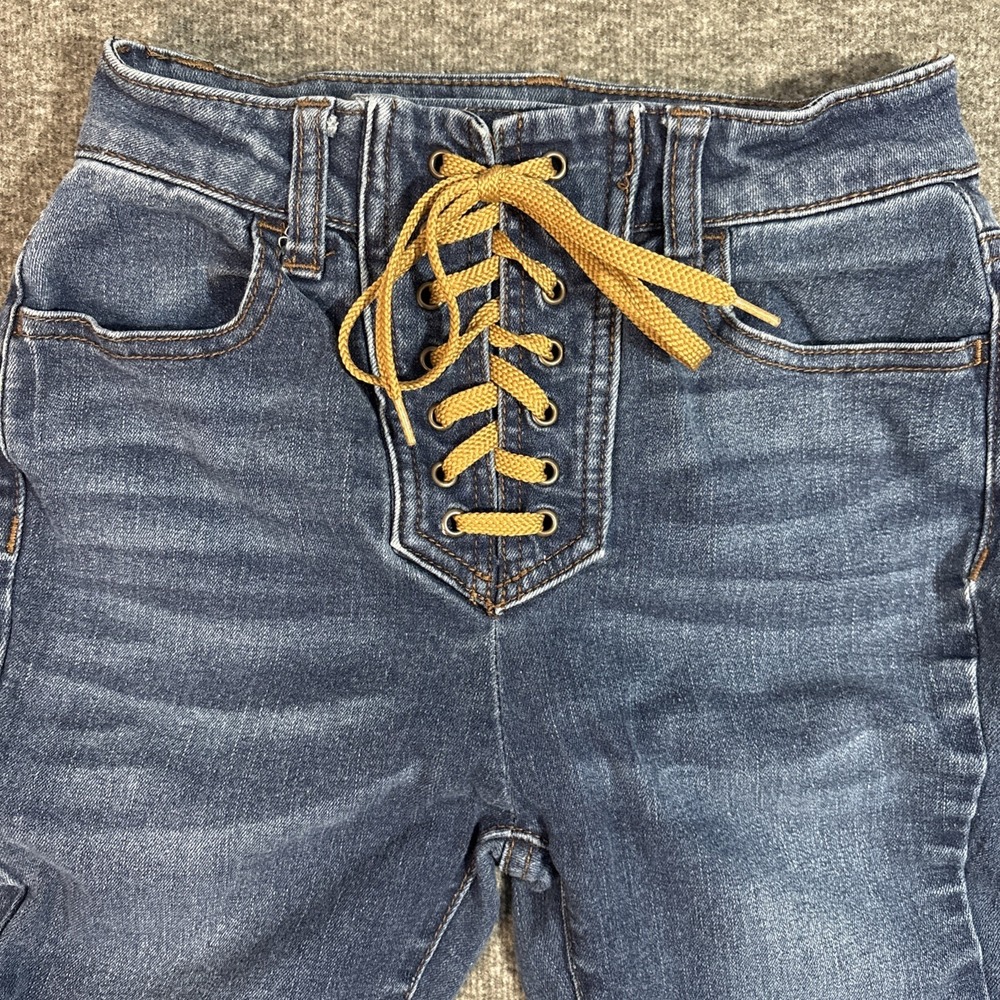 Lace-Up Corset Fly Flare Leg Skinny Denim Jeans Hippie Boho Retro Y2K Women's 24